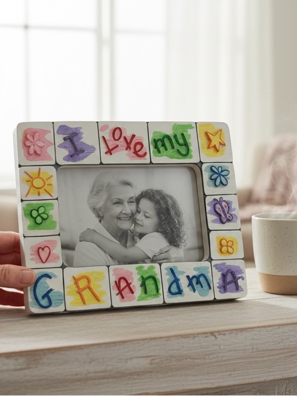 Vintage Russ Berrie "Skribbles" Ceramic Picture Frame – "I Love My Grandma" 4x6